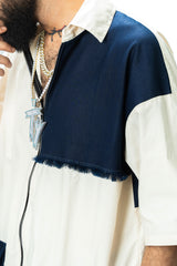 Denim Drift - Zip Up Cotton Shirt with Drop Shoulder