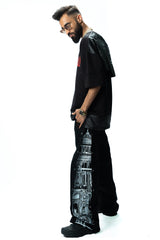 Black Denim Wide Leg Convertible Snap Trousers