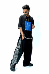 Black Denim Wide Leg Convertible Snap Trousers