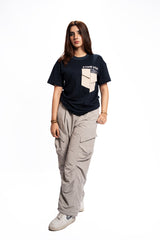 Blue Script – Oversized Army Pocket Tee Women