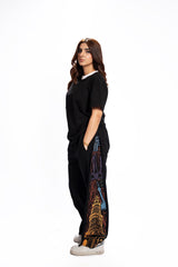 Roadside Story – Line Art Black Wide Leg Trouser Women