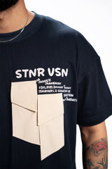 Blue Script – Oversized Army Pocket Tee