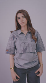 Postcard Tickets from Pakistan – Grey Edition Cotton Shirt Women