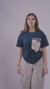 Blue Script – Oversized Army Pocket Tee Women