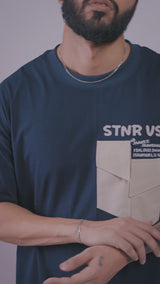 Blue Script – Oversized Army Pocket Tee