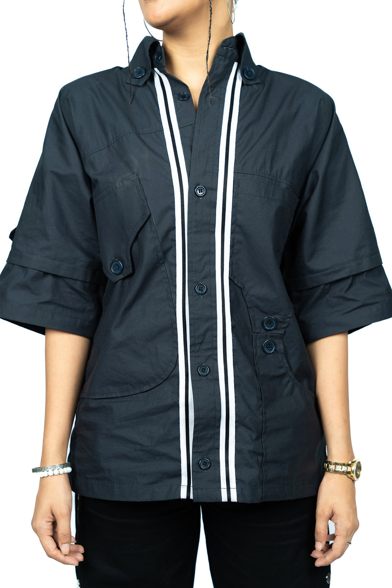 Streetwise Blue Utility Down Shoulder Shirt