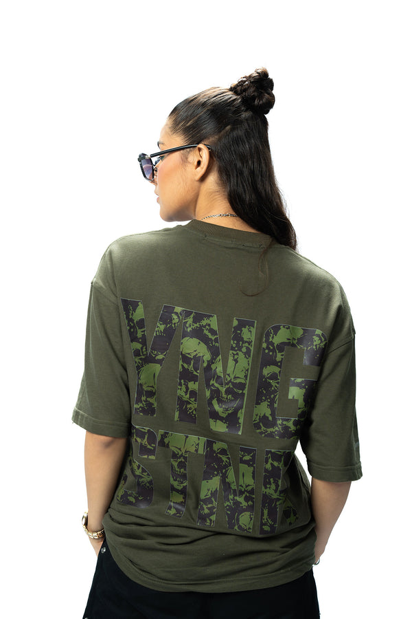 YNG STNR - Green Unisex Down Shoulder T-Shirt